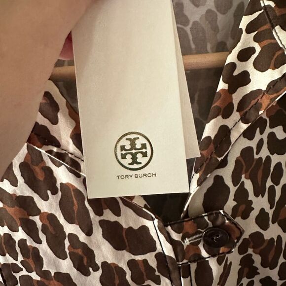 NWT Tory Burch Reva Leopard Print Cotton Poplin Shirtdress Size 4 - Picture 5 of 12